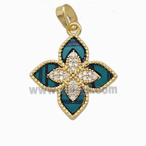 Copper Clover Pendant Pave Zirconia Gold Plated