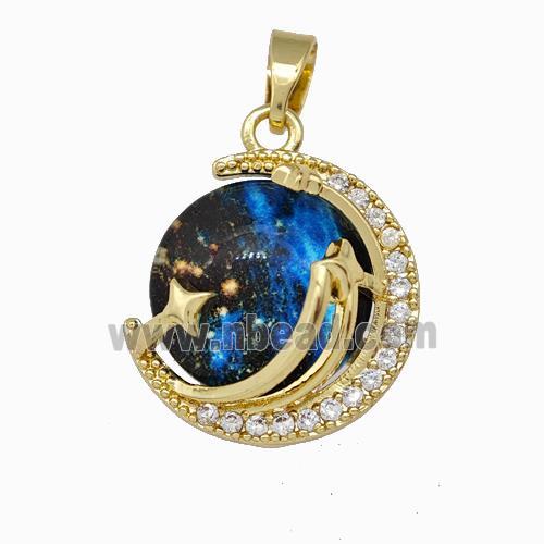 Copper Moon Pendant Pave Zirconia Gold Plated
