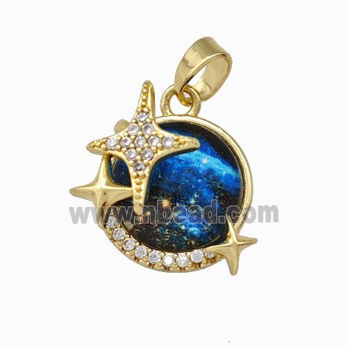 Copper Planet Moon Pendant Pave Zirconia Star Gold Plated