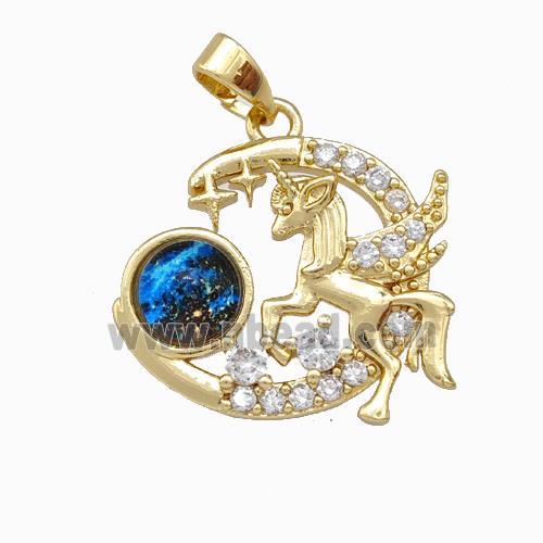 Copper Pegasus Charms Pendnat Pave Zirconia Gold Plated