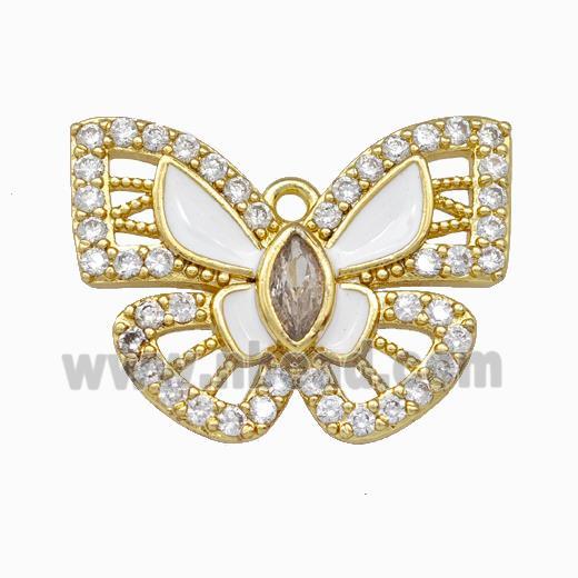 Copper Butterfly Pendant Pave Zircoina White Enamel Gold Plated