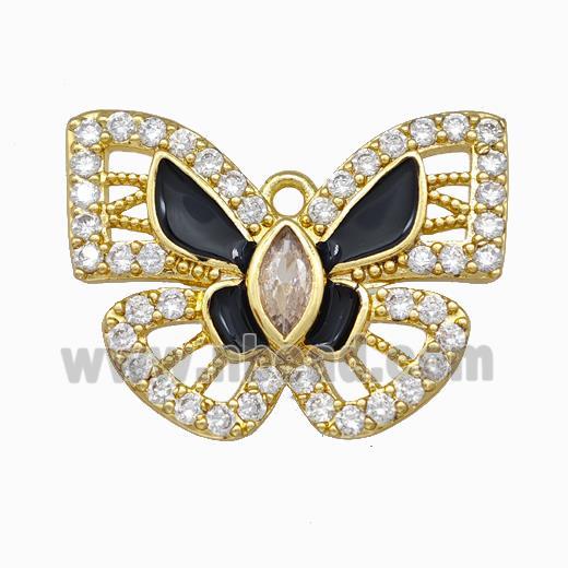 Copper Butterfly Pendant Pave Zircoina Black Enamel Gold Plated