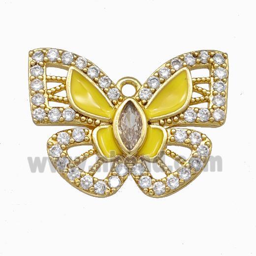 Copper Butterfly Pendant Pave Zircoina Yellow Enamel Gold Plated