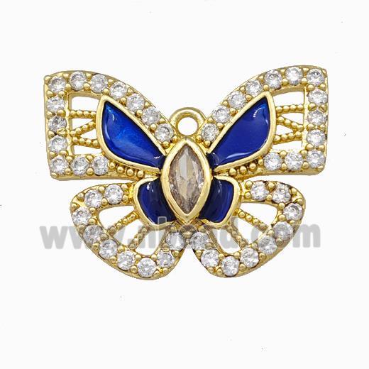 Copper Butterfly Pendant Pave Zircoina Blue Enamel Gold Plated