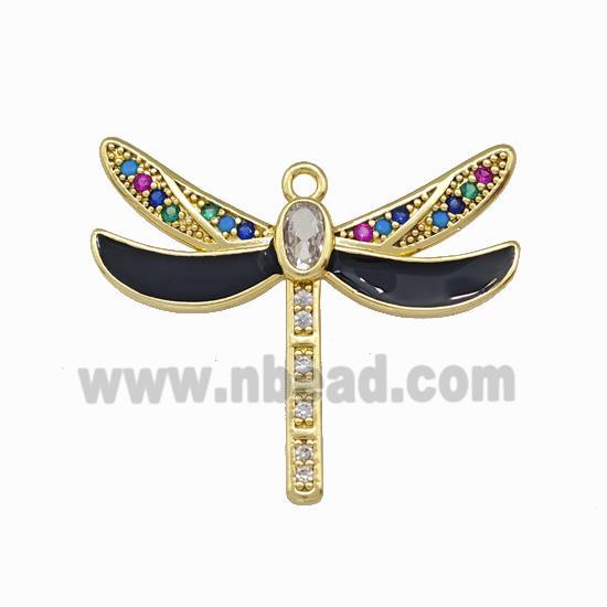 Copper Dragonfly Pendant Pave Zircoina Black Enamel Gold Plated