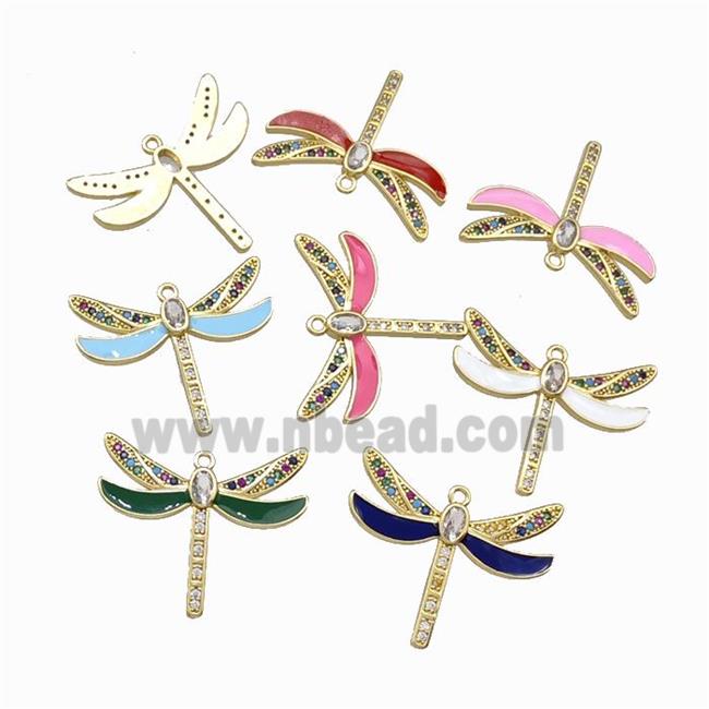 Copper Dragonfly Pendant Pave Zircoina Enamel Gold Plated Mixed