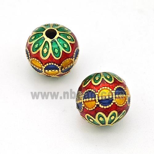 Copper Round Beads Multicolor Painted Gold Plated