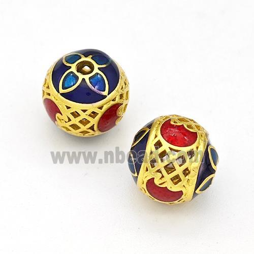 Copper Round Beads Multicolor Painted Hollow Gold Plated