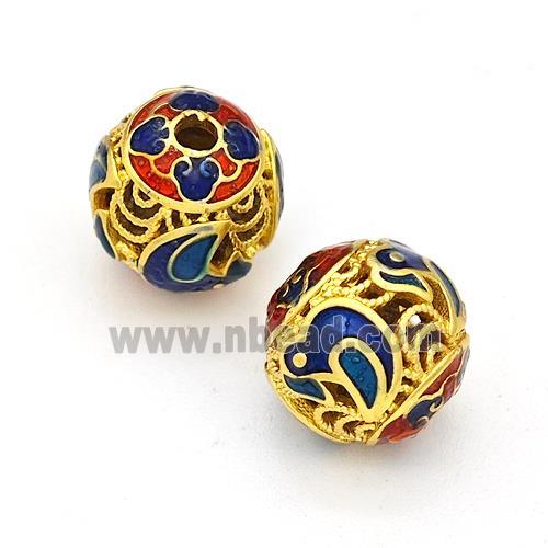 Copper Round Beads Multicolor Painted Hollow Gold Plated