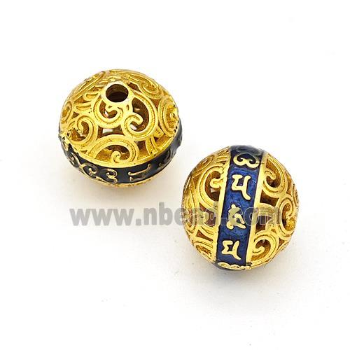 Copper Round Beads Blue Painted Buddhist Hollow Gold Plated