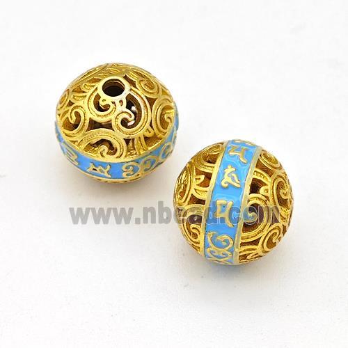 Copper Round Beads Blue Painted Buddhist Hollow Gold Plated