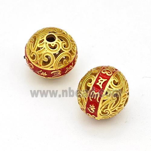 Copper Round Beads Red Painted Buddhist Hollow Gold Plated