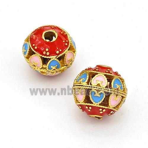 Copper Round Beads Multicolor Painted Hollow Gold Plated