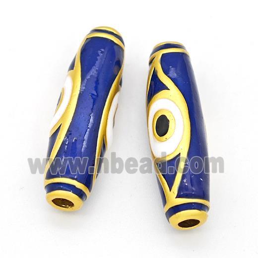 Copper Rice Beads Blue Painted Eye Large Hole Gold Plated