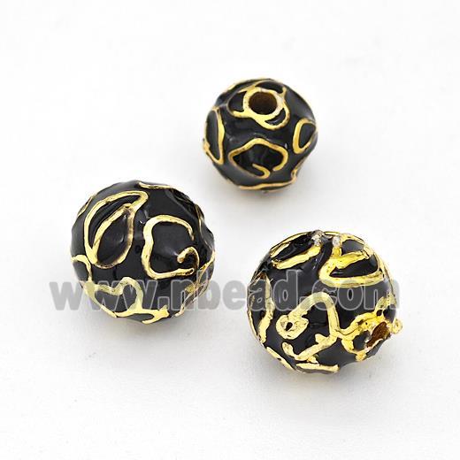 Copper Round Beads Black Enamel Gold Plated