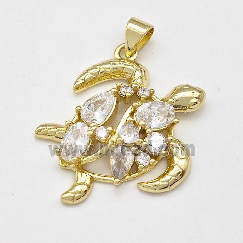 Copper Tortoise Charms Pendant Pave Zirconia Gold Plated