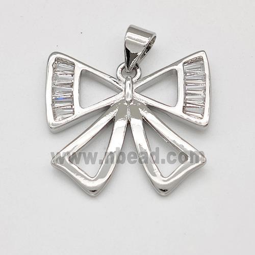 Copper Bow Pendant Pave Zirconia Platinum Plated