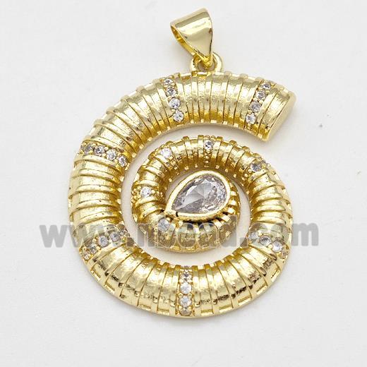 Swirl Shell Charms Copper Pendant Micro Pave Zirconia Gold Plated