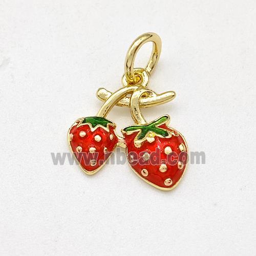 Copper Strawberry Pendant Red Painted Gold Plated