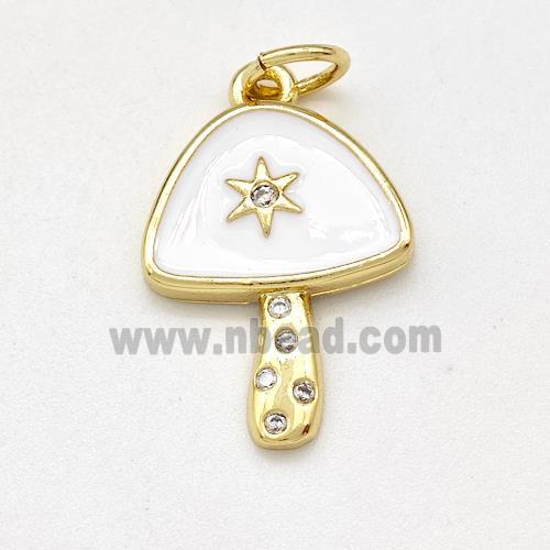 Copper Mushroom Pendant Pave Zirconia White Enamel Star Gold Plated