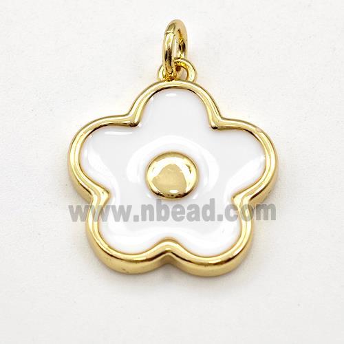 Copper Flower Pendant White Enamel Gold Plated