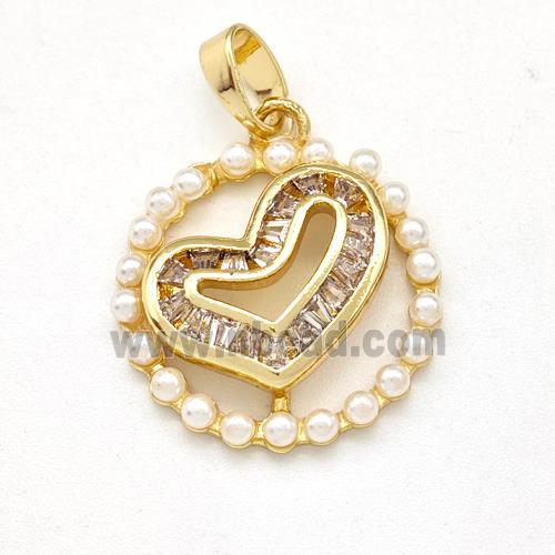 Copper Heart Pendant Pave Zirconia Pearlized Resin Gold Plated