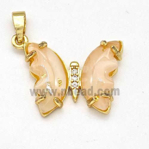 Peach Acrylic Butterfly Pendant Copper Gold Plated