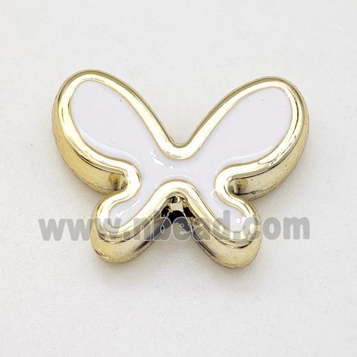 Resin Butterfly Beads White Enamel Gold Plated