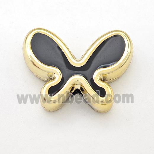 Resin Butterfly Beads Black Enamel Gold Plated