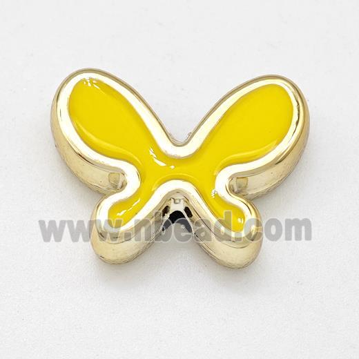 Resin Butterfly Beads Yellow Enamel Gold Plated