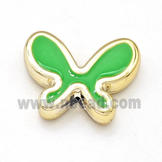 Resin Butterfly Beads Green Enamel Gold Plated