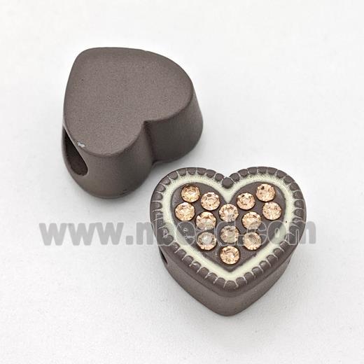 Chocolate Resin Heart Micro Pave Rhinestone Large Hole