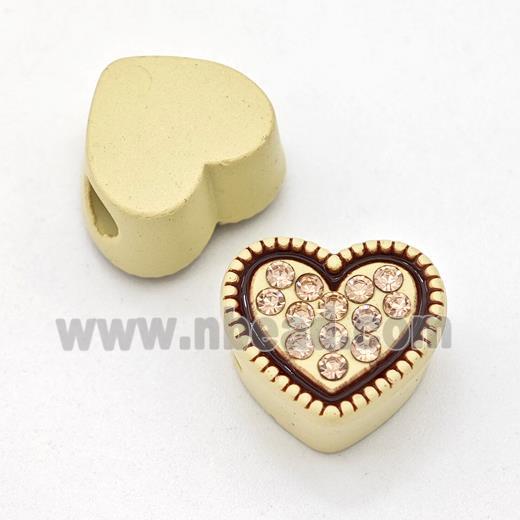 Gold Resin Heart Micro Pave Rhinestone Large Hole