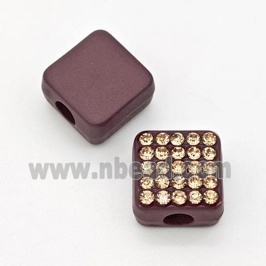 Resin Square Micro Pave Rhinestone Large Hole Maroon