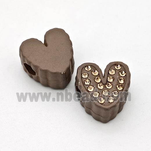 Chocolate Resin Heart Beads Micro Pave Rhinestone Large Hole