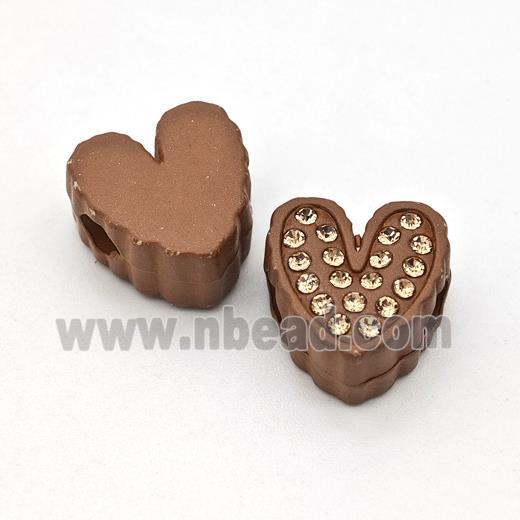 Resin Heart Beads Micro Pave Rhinestone Large Hole