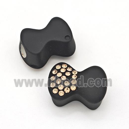 Black Resin Bow Beads Micro Pave Rhinestone Large Hole