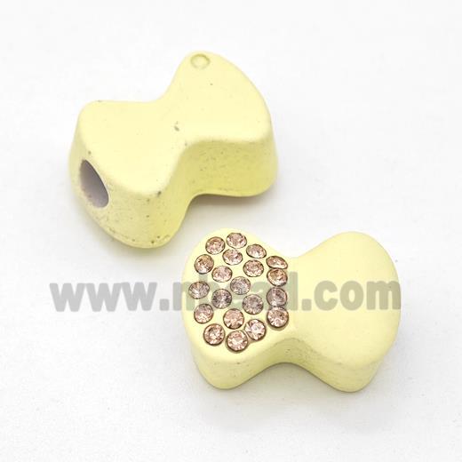 Yellow Resin Bow Beads Micro Pave Rhinestone Large Hole