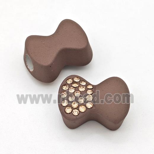 Chocolate Resin Bow Beads Micro Pave Rhinestone Large Hole