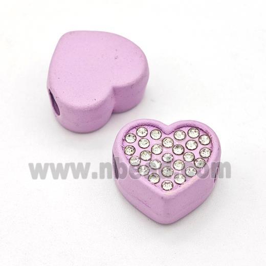 Lavender Resin Heart Beads Micro Pave Rhinestone Large Hole