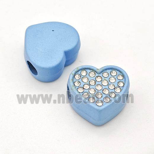 Blue Resin Heart Beads Micro Pave Rhinestone Large Hole