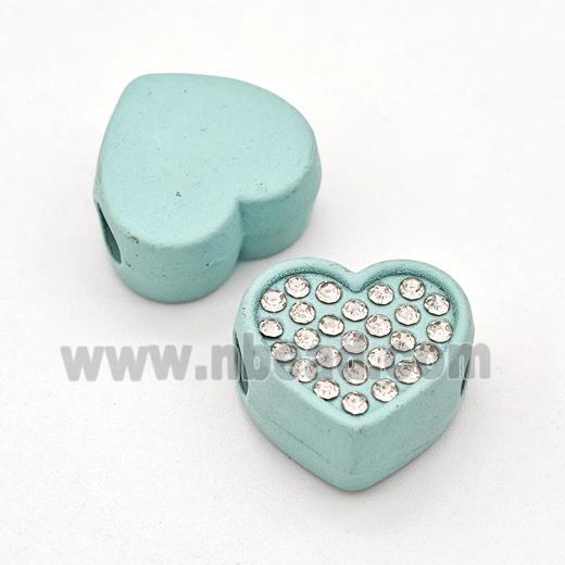 Green Resin Heart Beads Micro Pave Rhinestone Large Hole