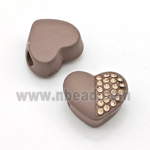 Coffee Resin Heart Beads Micro Pave Rhinestone Large Hole