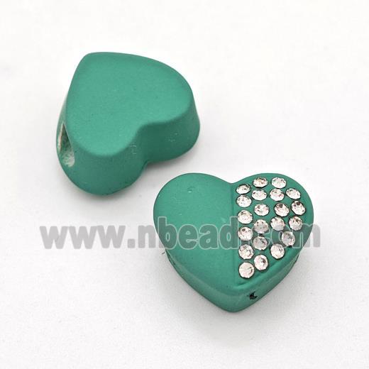 Green Resin Heart Beads Micro Pave Rhinestone Large Hole