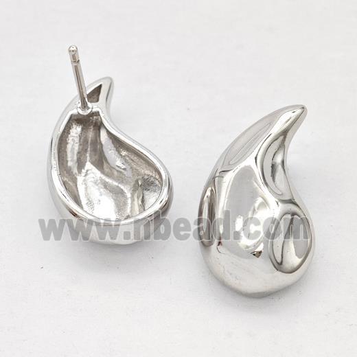 Copper Teardrop Stud Earring Platinum Plated