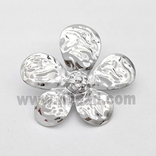 Copper Flower Stud Earrings Hammered Platinum Plated