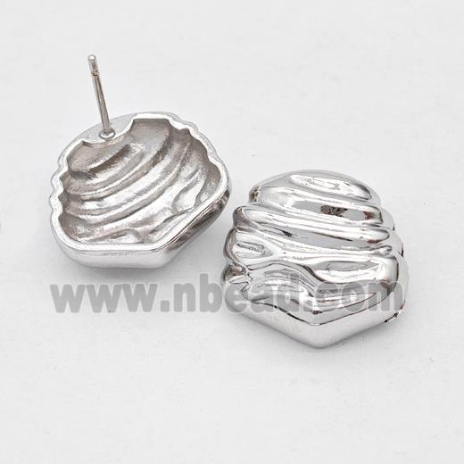 Copper Stud Earrings Hammered Platinum Plated