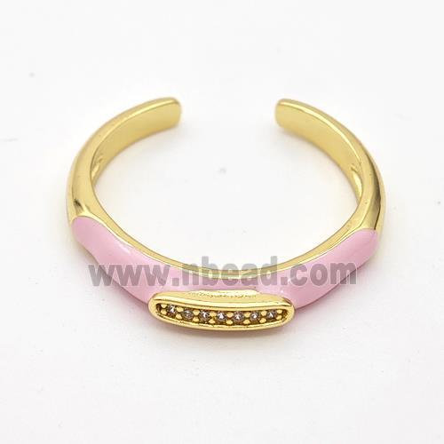 Copper Rings Pave Zirconia Pink Enamel Gold Plated