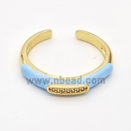 Copper Rings Pave Zirconia Blue Enamel Gold Plated