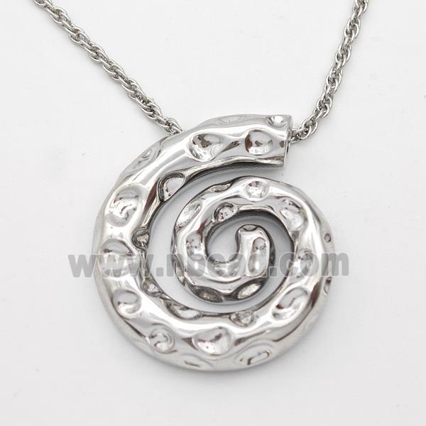 Copper Nautilus Necklace Spiral Shell Hammered Platinum Plated